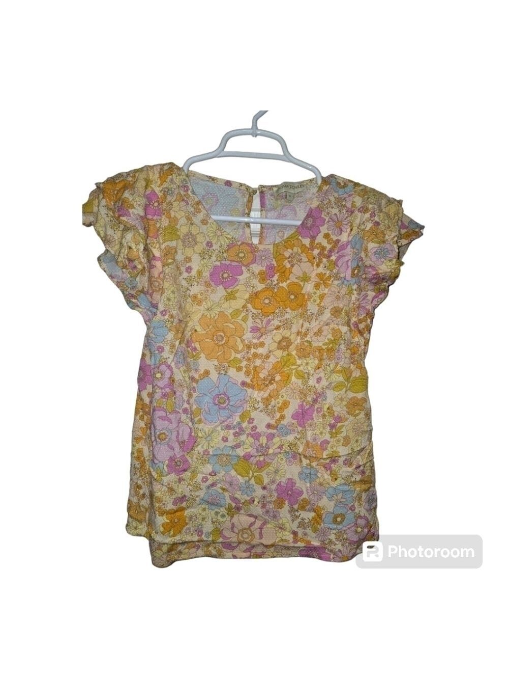 Cynthia Rowley Floral Boho Blouse Tiered Sleeve Top Small